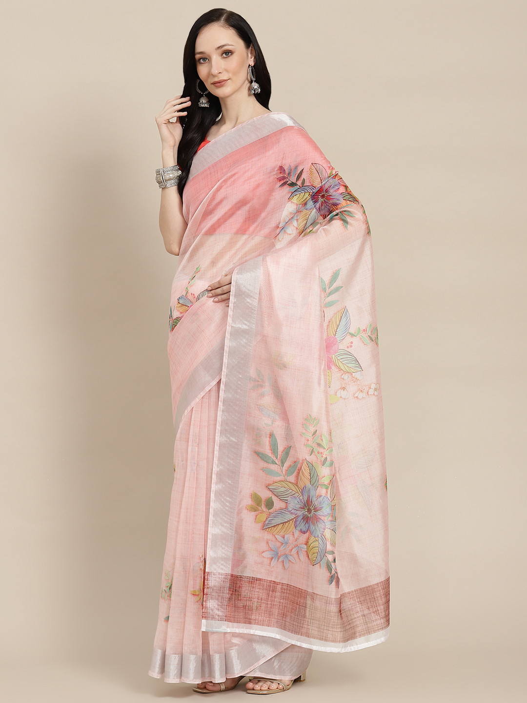 

SHOPGARB Pink Floral Print Saree