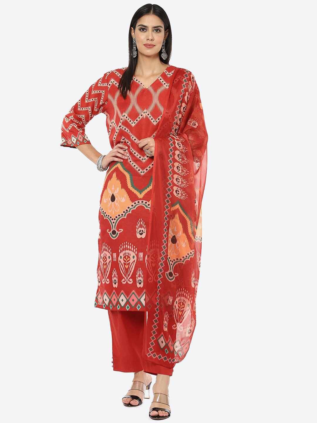 

Biba Printed Unstitched Dress Material, Red