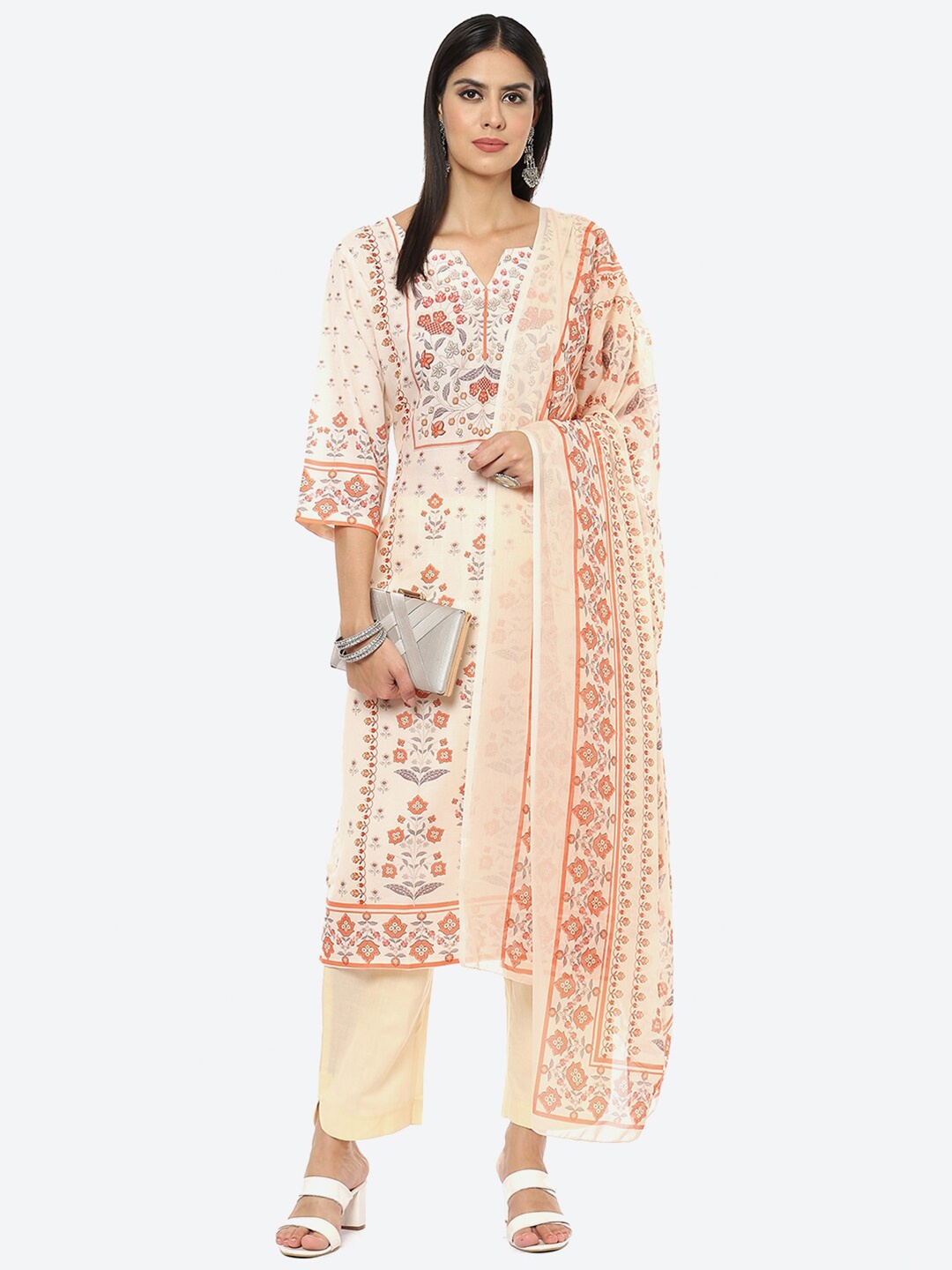 

Biba Printed Unstitched Dress Material, Cream