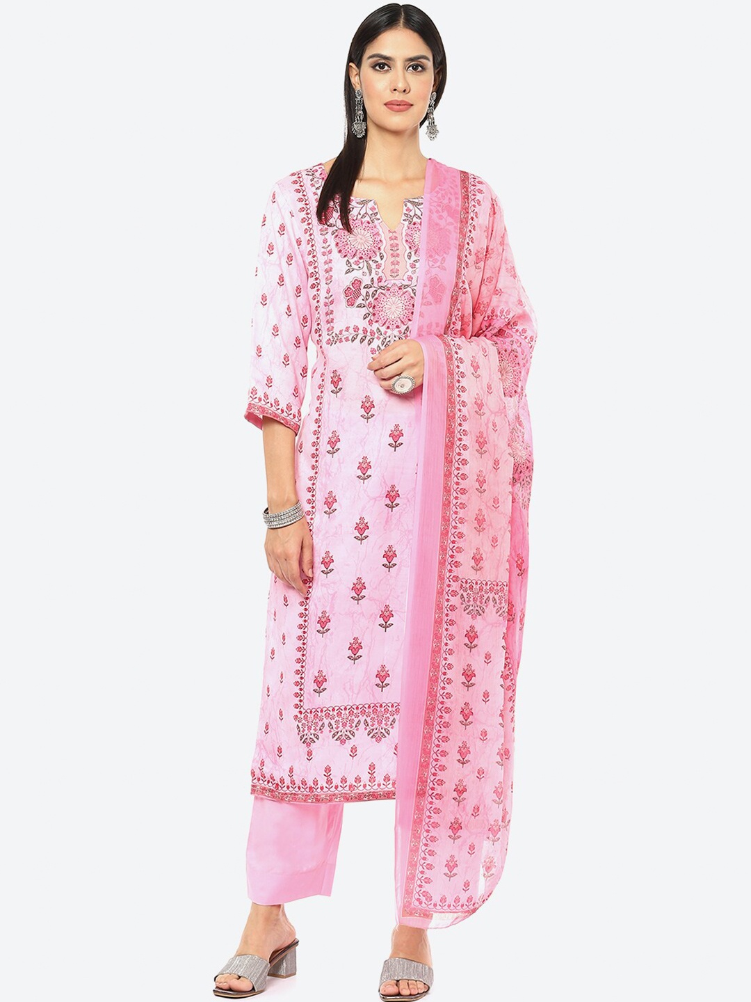 

Biba Embroidered Unstitched Dress Material, Pink