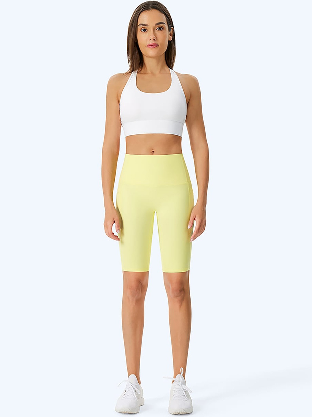 

JC Collection Women Slim Fit High-Rise Training or Gym Antimicrobial Shorts, Yellow