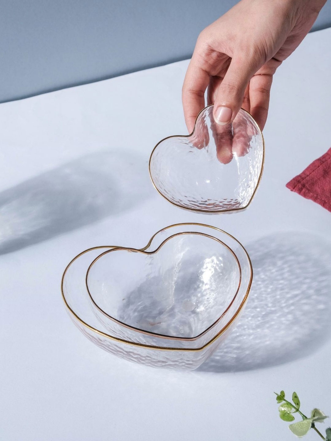 

Nestasia Pack Of 3 Textured Glass Heart Bowls, Transparent