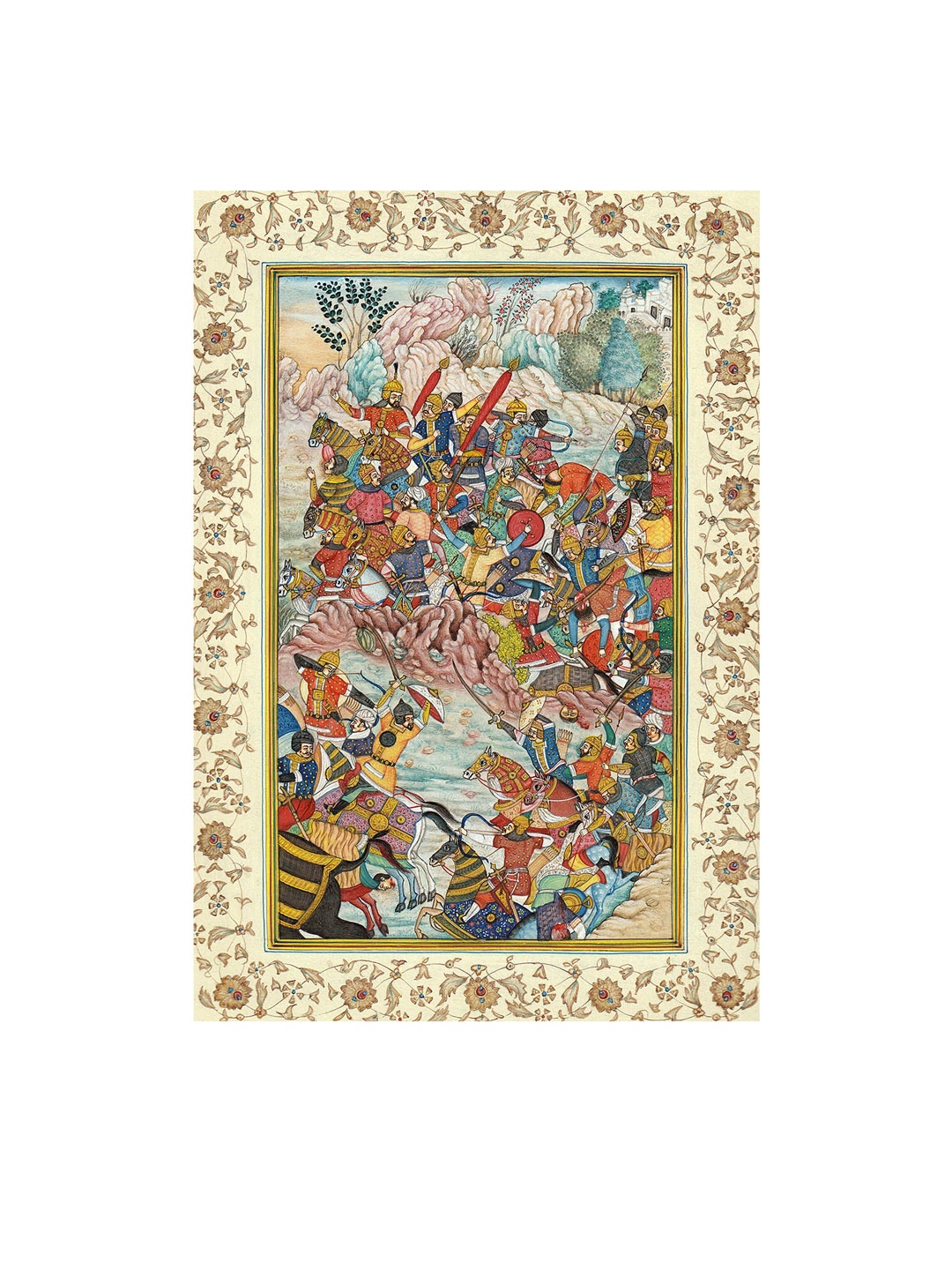 

Exotic India Battle Scene Watercolor Painting Wall Art, Beige