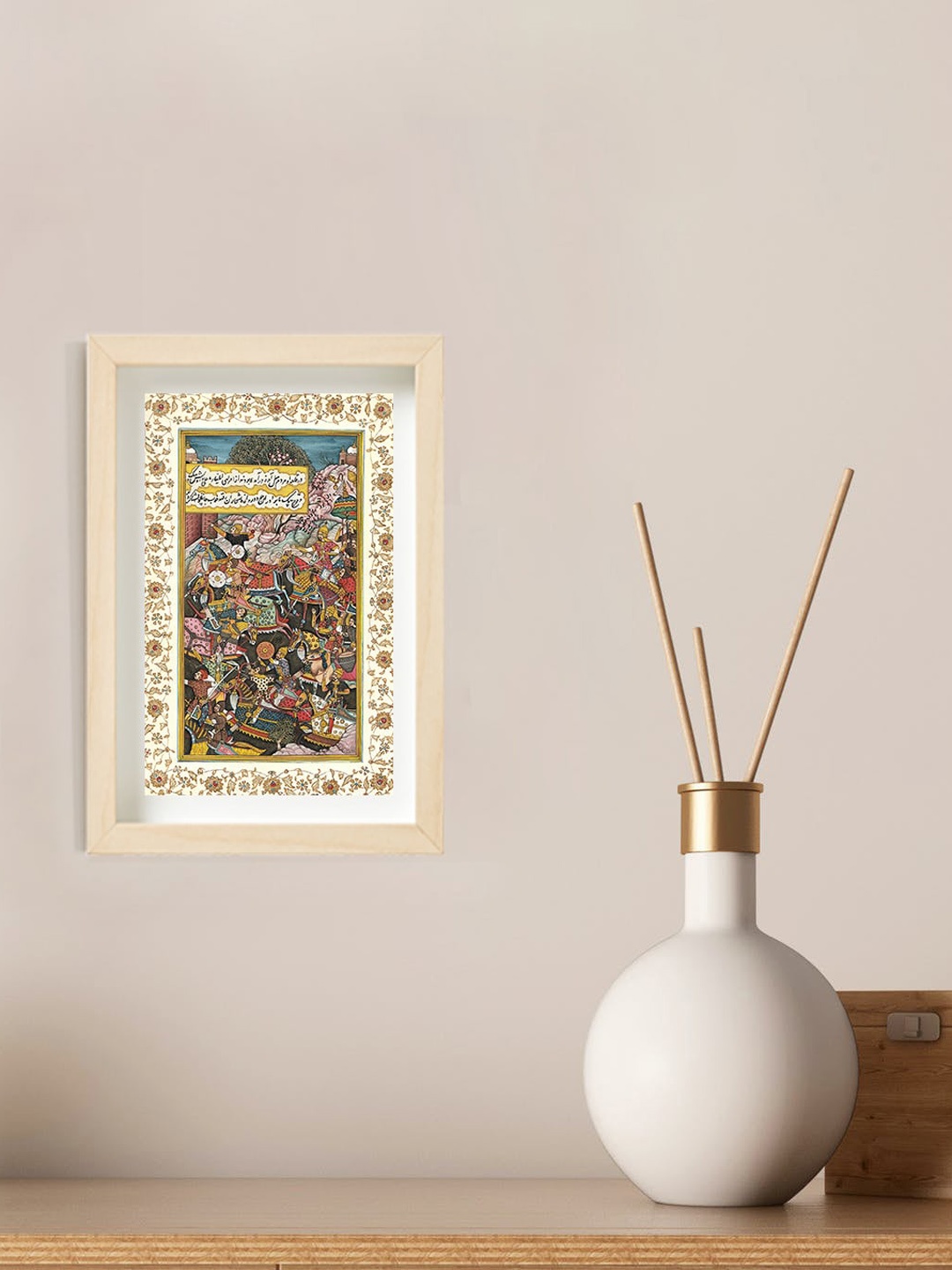 

Exotic India A Persian Battle Scene Watercolor Painting, Red