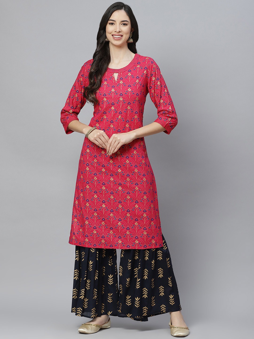 

aayusika Women Pink Ethnic Motifs Printed Kurta with Palazzos