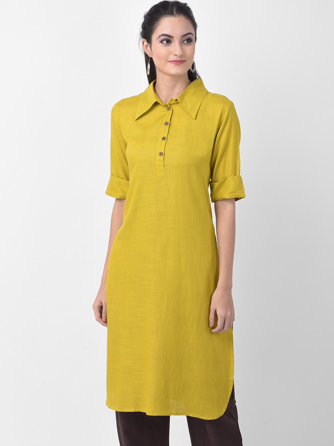 

aayusika Women Mustard Yellow Solid Pathani Kurta