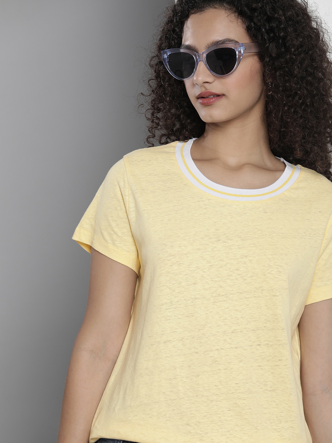 

Tommy Hilfiger Women Yellow & White Round Neck T-shirt