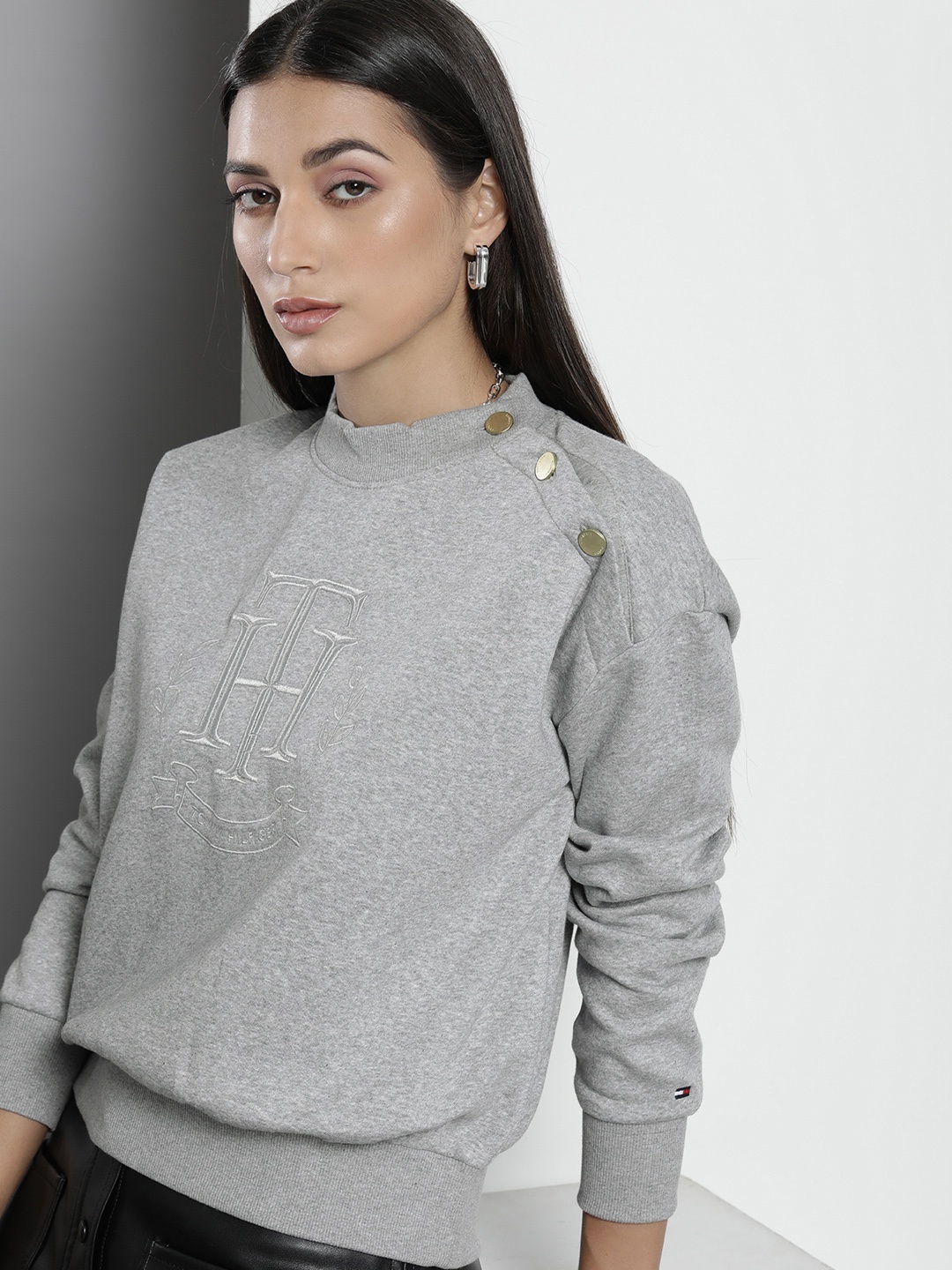 

Tommy Hilfiger Women Grey Brand Logo Embroidered Sweatshirt