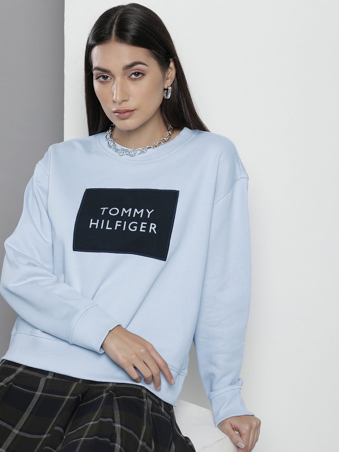 

Tommy Hilfiger Women Blue Brand Logo Embroidered Pure Cotton Sweatshirt