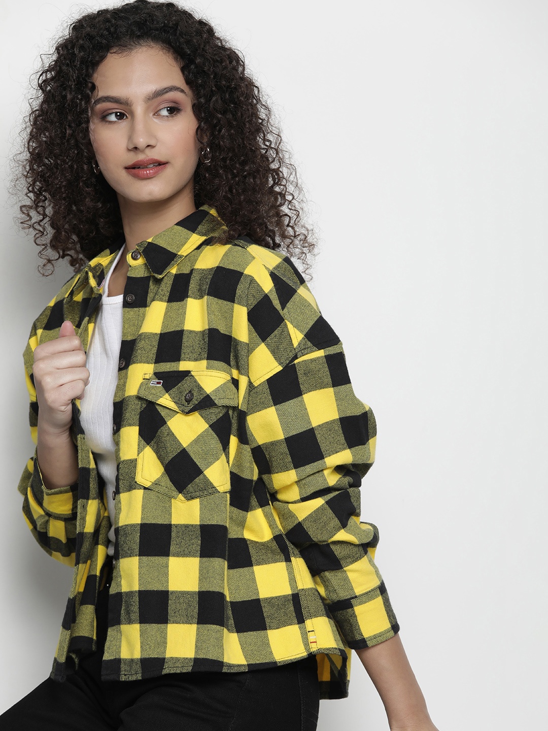 

Tommy Hilfiger Women Yellow Gingham Checked Pure Organic Cotton Casual Shirt
