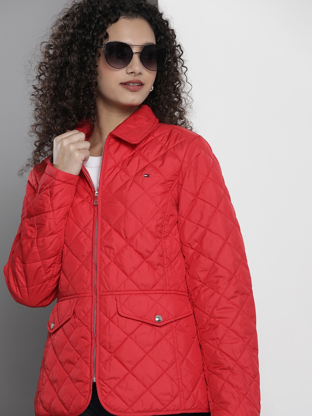 

Tommy Hilfiger Women Red Solid Quilted Jacket