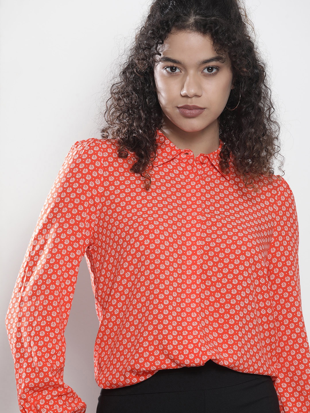 

Tommy Hilfiger Women Orange & White Polka Dots Print Shirt Style Top