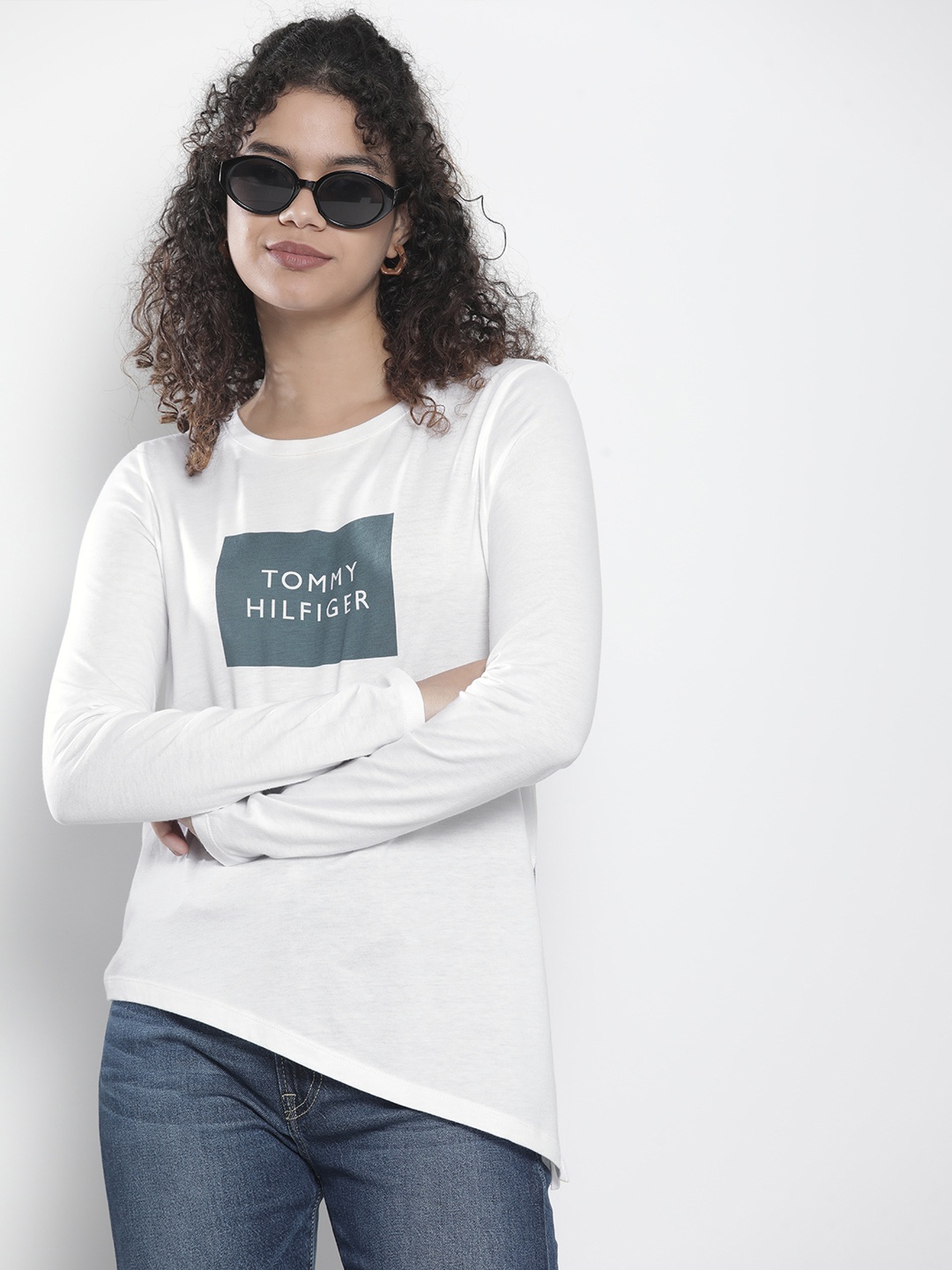 

Tommy Hilfiger Women White Brand Logo Printed Long Sleeve T-shirt