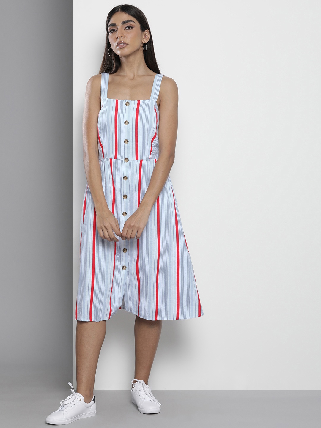 

Tommy Hilfiger Women Blue & White Striped A-Line Midi Dress