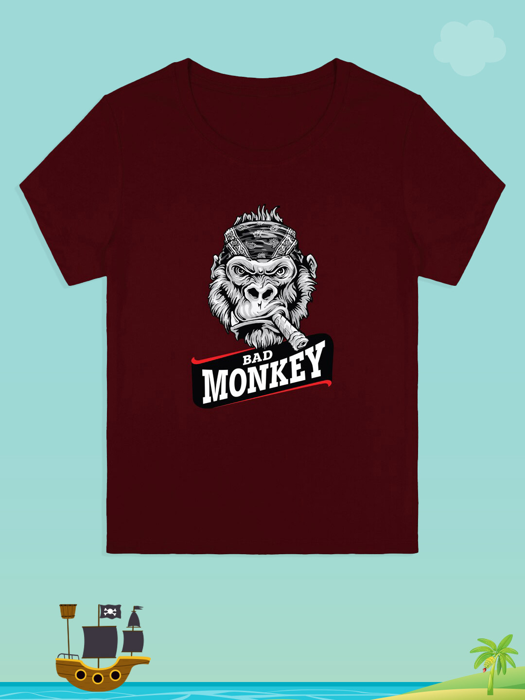 

RCPL Bad Monkey Kids Maroon Printed Slim Fit T-shirt