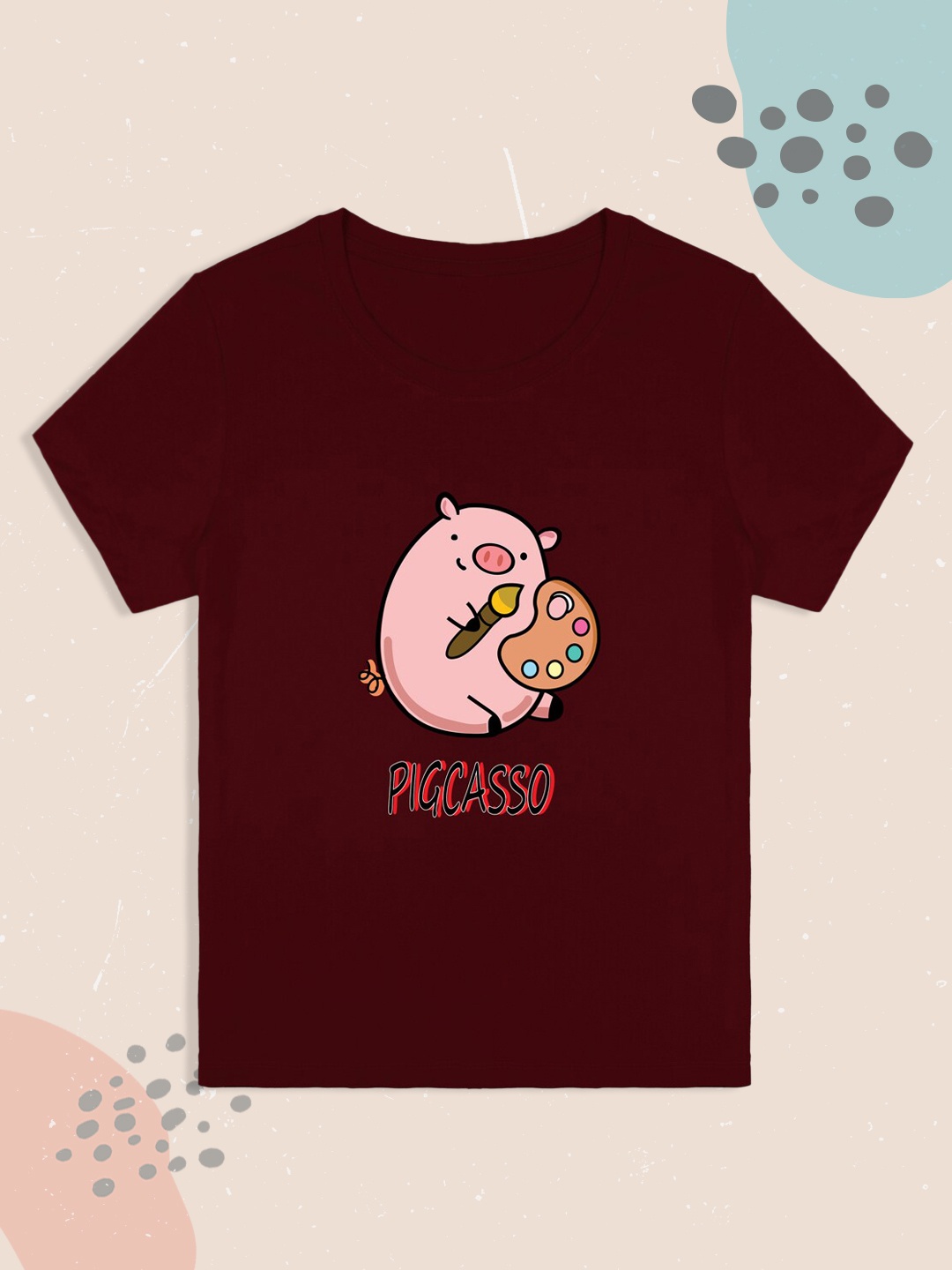 

RCPL Bad Monkey Kids Maroon Pigcasso Printed Slim Fit T-shirt