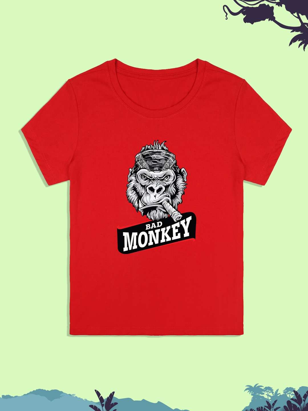 

RCPL Bad Monkey Kids Red Printed Raw Edge Slim Fit T-shirt