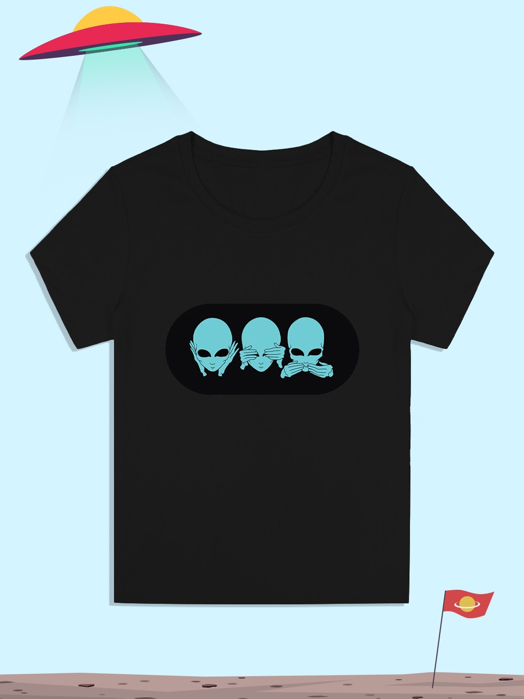 

RCPL Bad Monkey Kids Black Alien Law Printed V-Neck Applique Slim Fit T-shirt