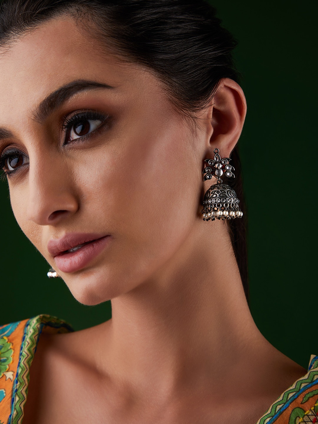 

Rubans Oxidised Dome Shaped Jhumkas Earrings, Silver