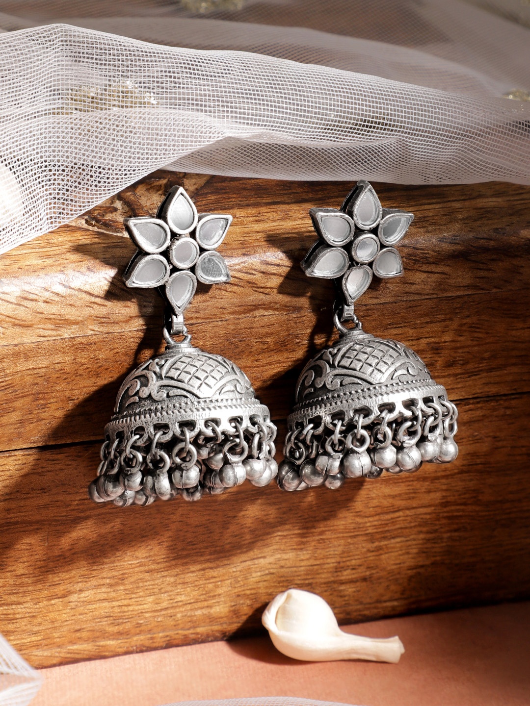

Rubans Oxidised Dome Shaped Jhumkas Earrings, Silver