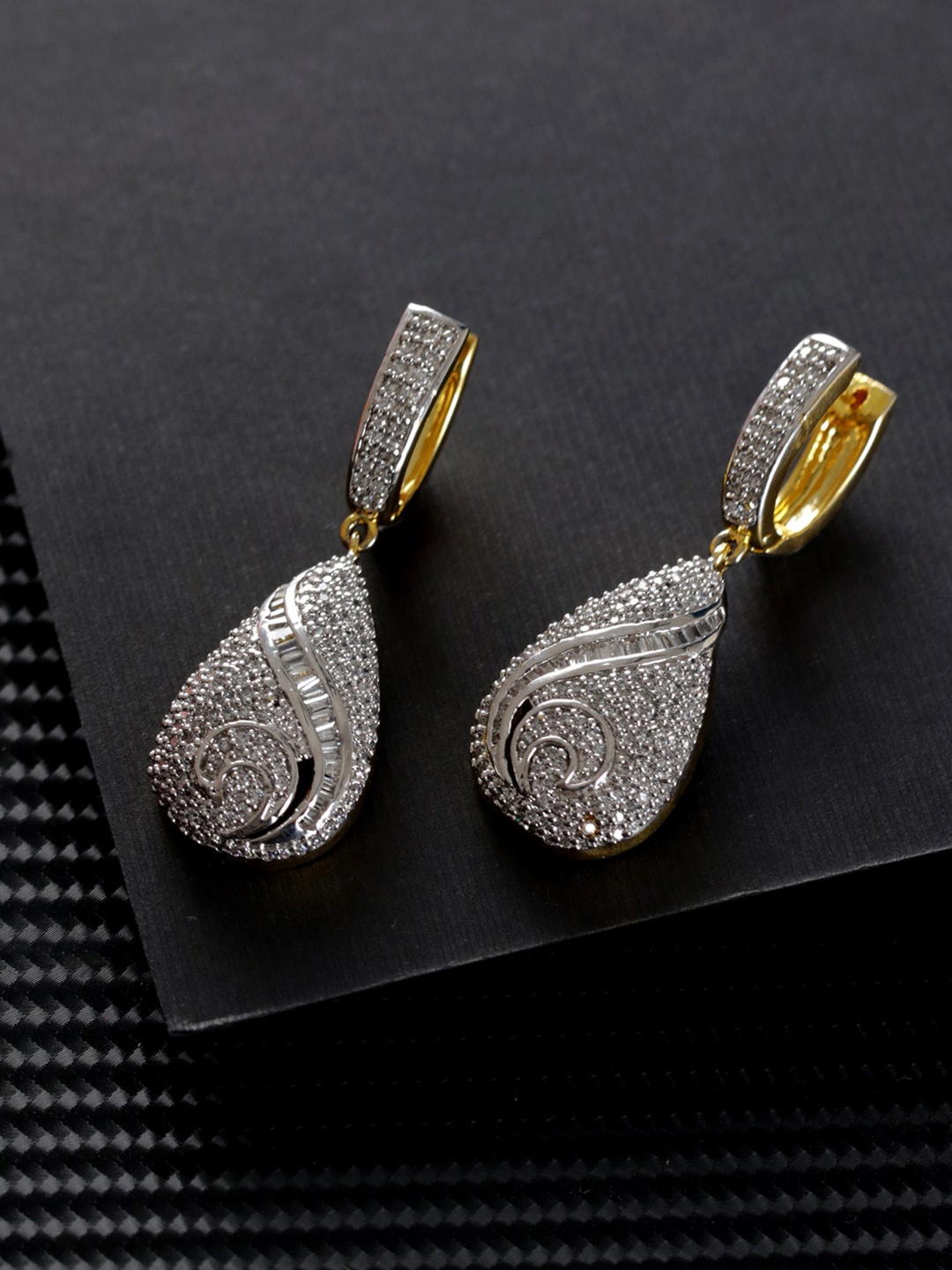 

Jazz and Sizzle Gold Plated Teardrop Shaped Drop Earrings, White