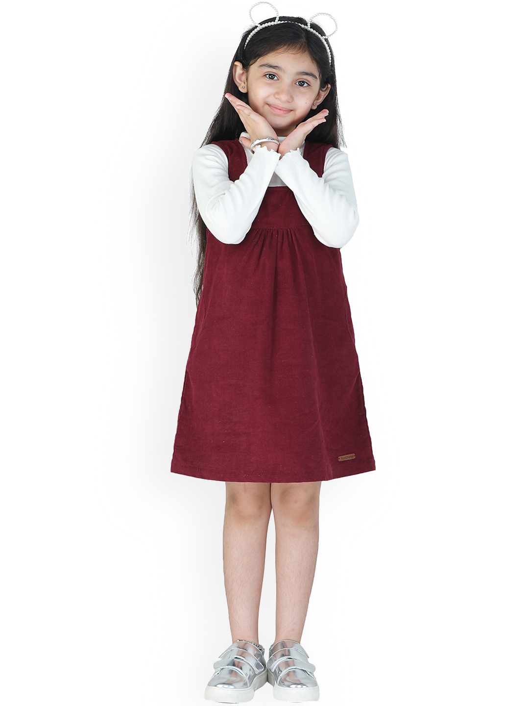

toothless Kids Girls Red & White Pinafore Dress