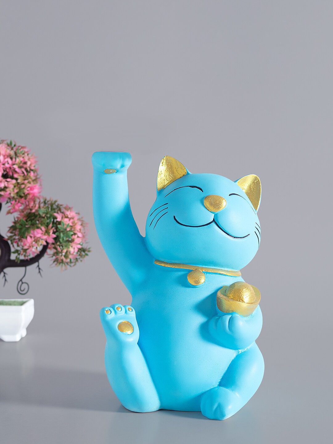 

Golden Peacock Blue & Black Cat Figurine Showpieces