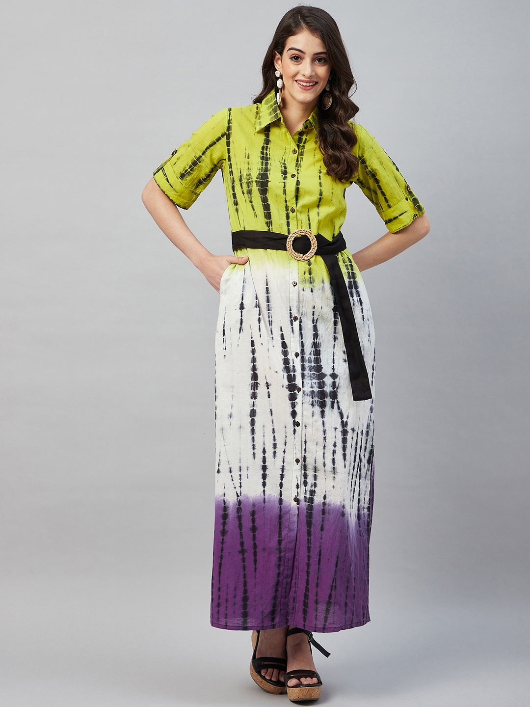 

Aaheli Cotton Tie and Dye Maxi Dress, Yellow