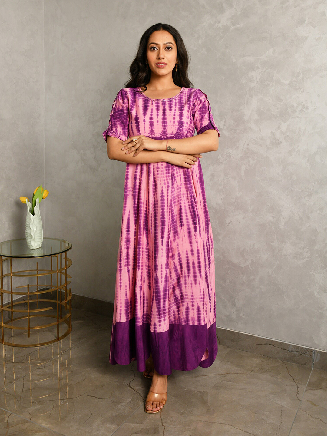 

Aaheli Purple Tie and Dye Dyed Ethnic Maxi Dress