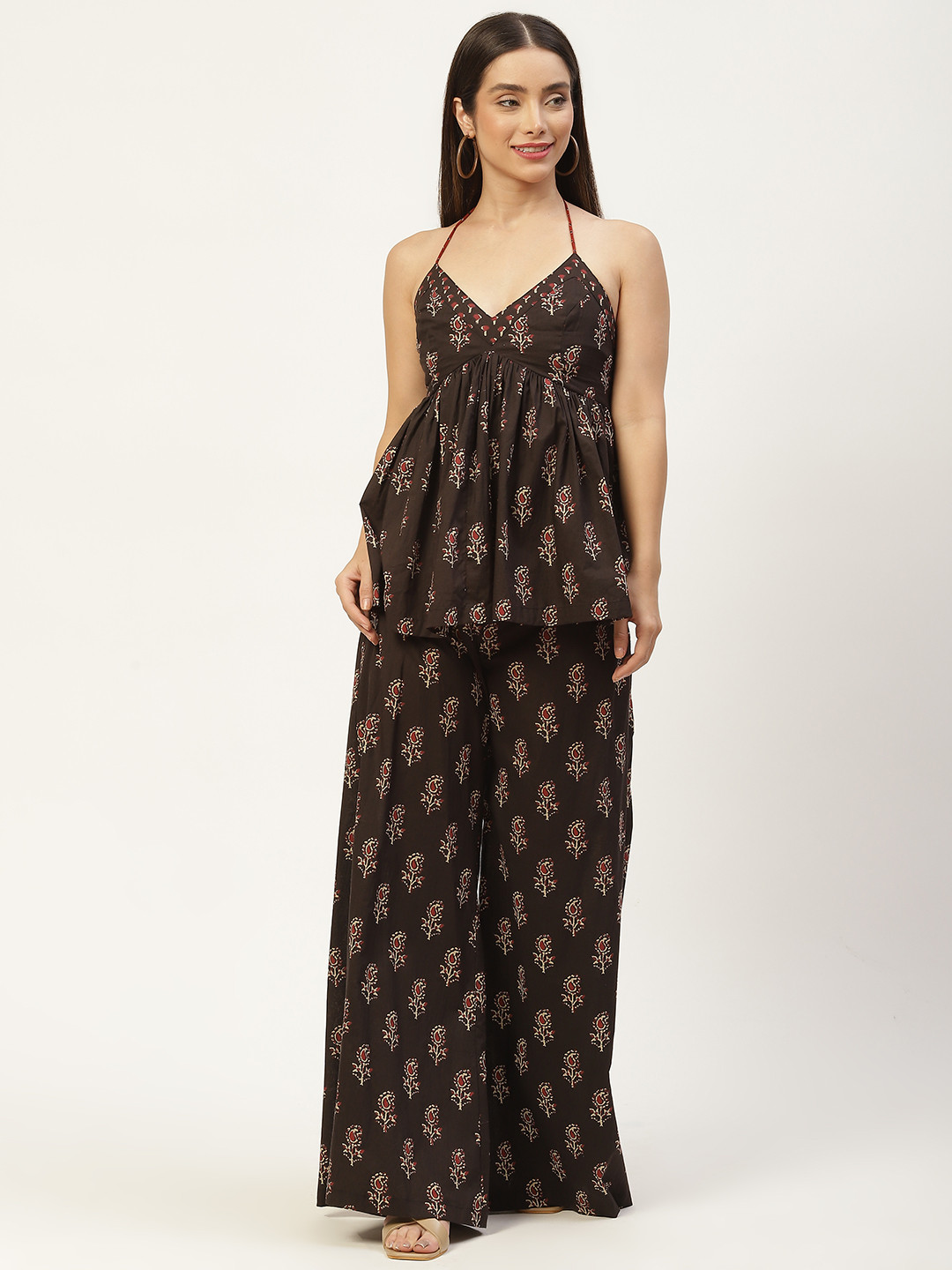 

Saanjh Women Black & Beige Ethnic Block Printed Cotton Co-Ords