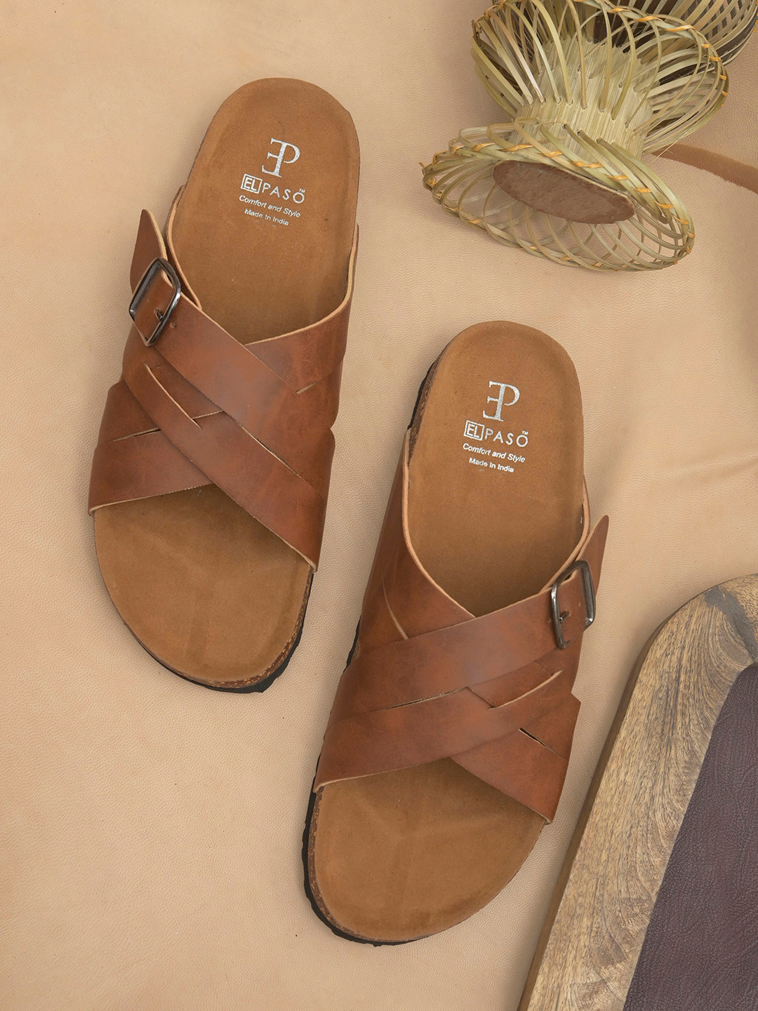 

El Paso Men Leather Comfort Sandals, Tan