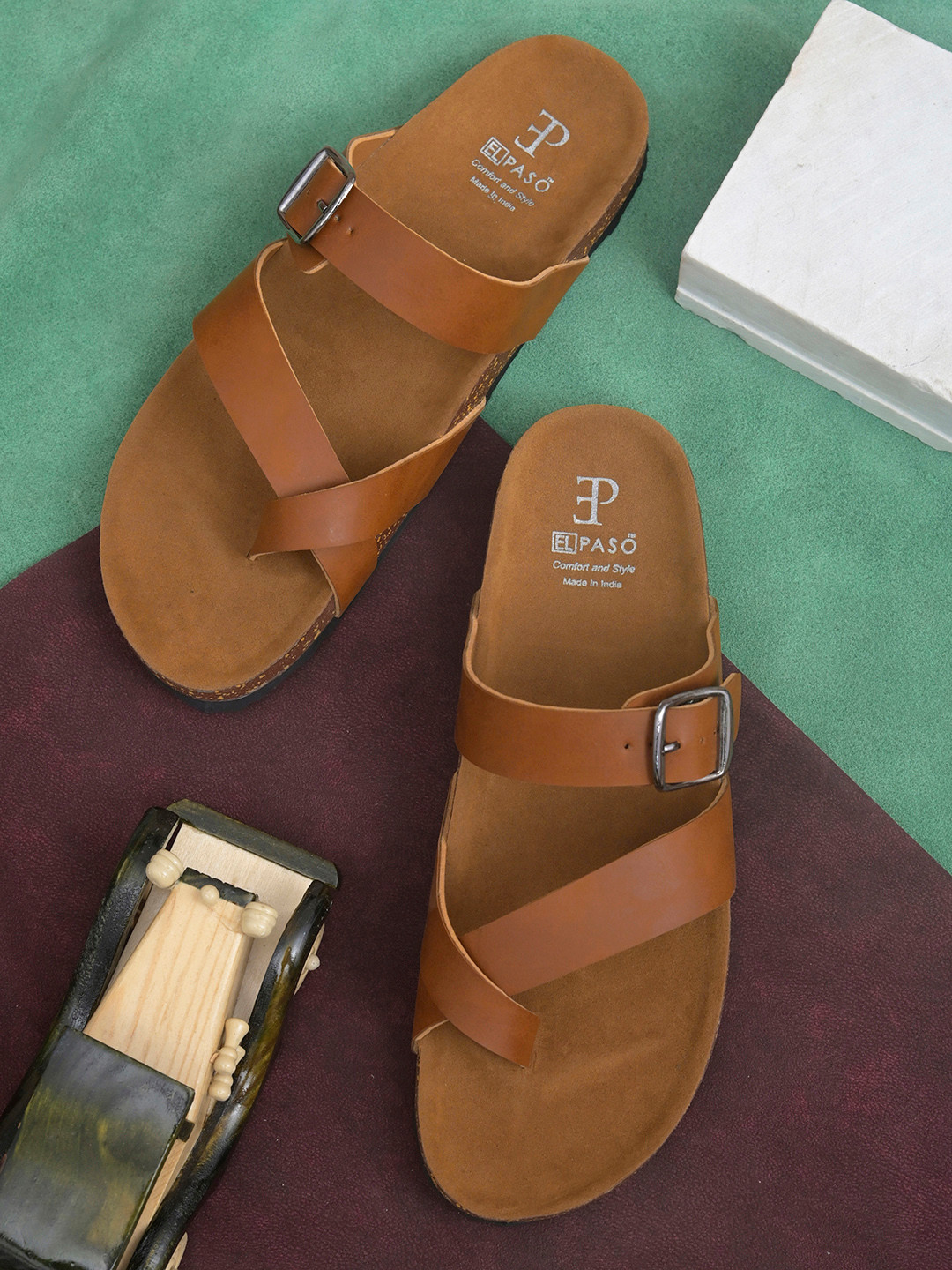 

El Paso Men Slip On Comfort Sandals, Tan