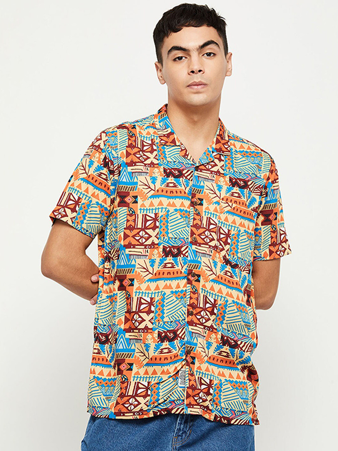 

max Men Mustard Floral Printed Casual Shirt