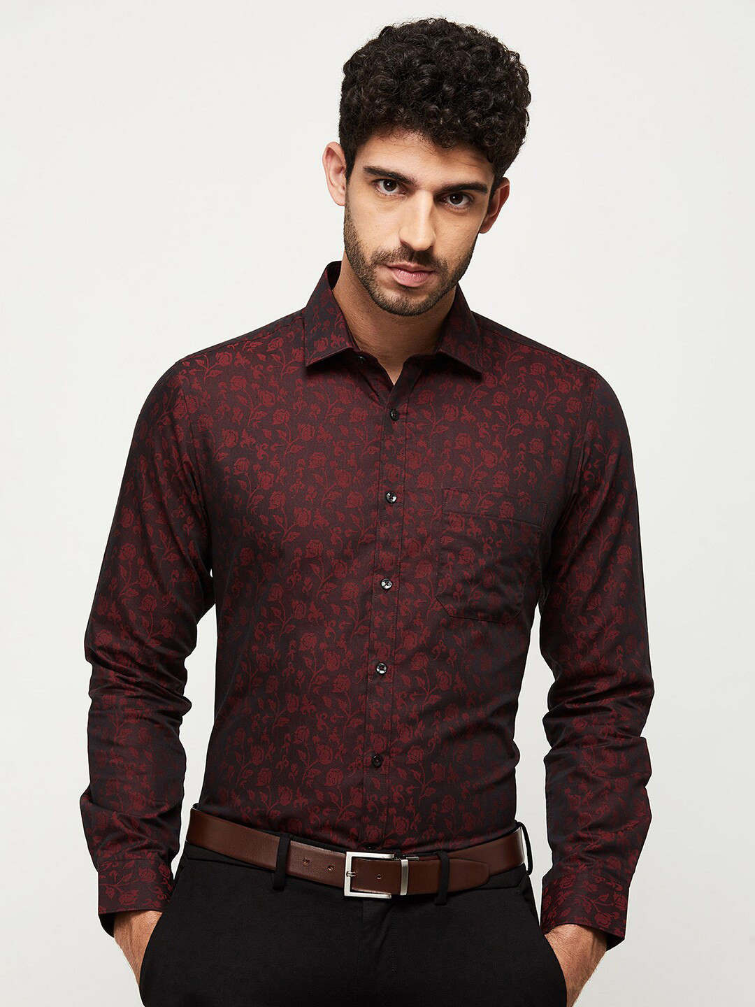 

max Men Maroon Floral Printed Formal Shirt