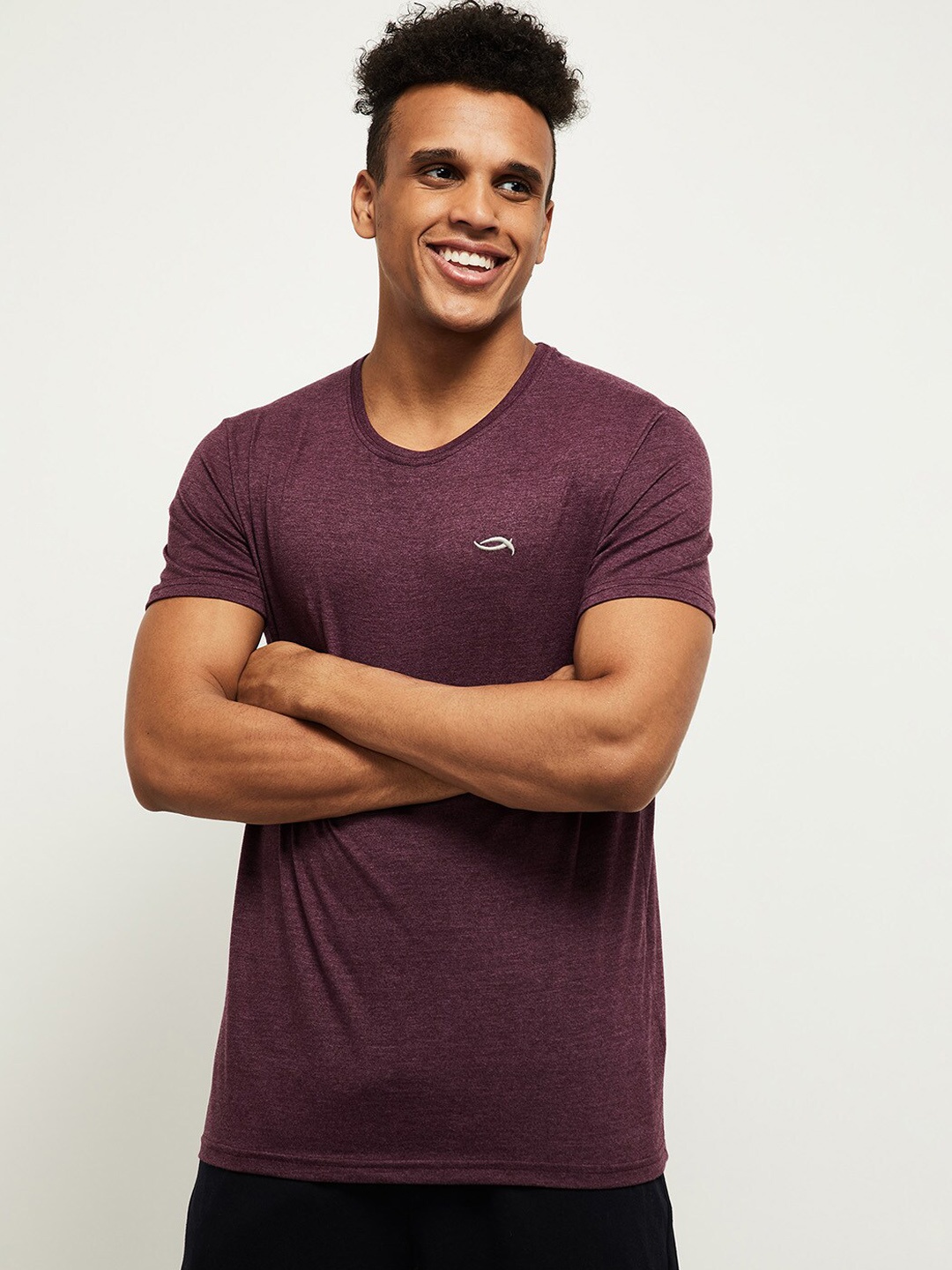 

max Men Purple Colored Solid Pure Cotton Lounge T-shirts
