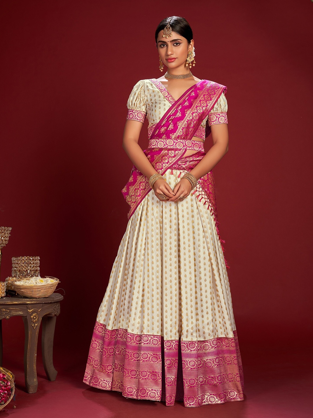 

Atsevam White & Pink Semi-Stitched Lehenga Choli