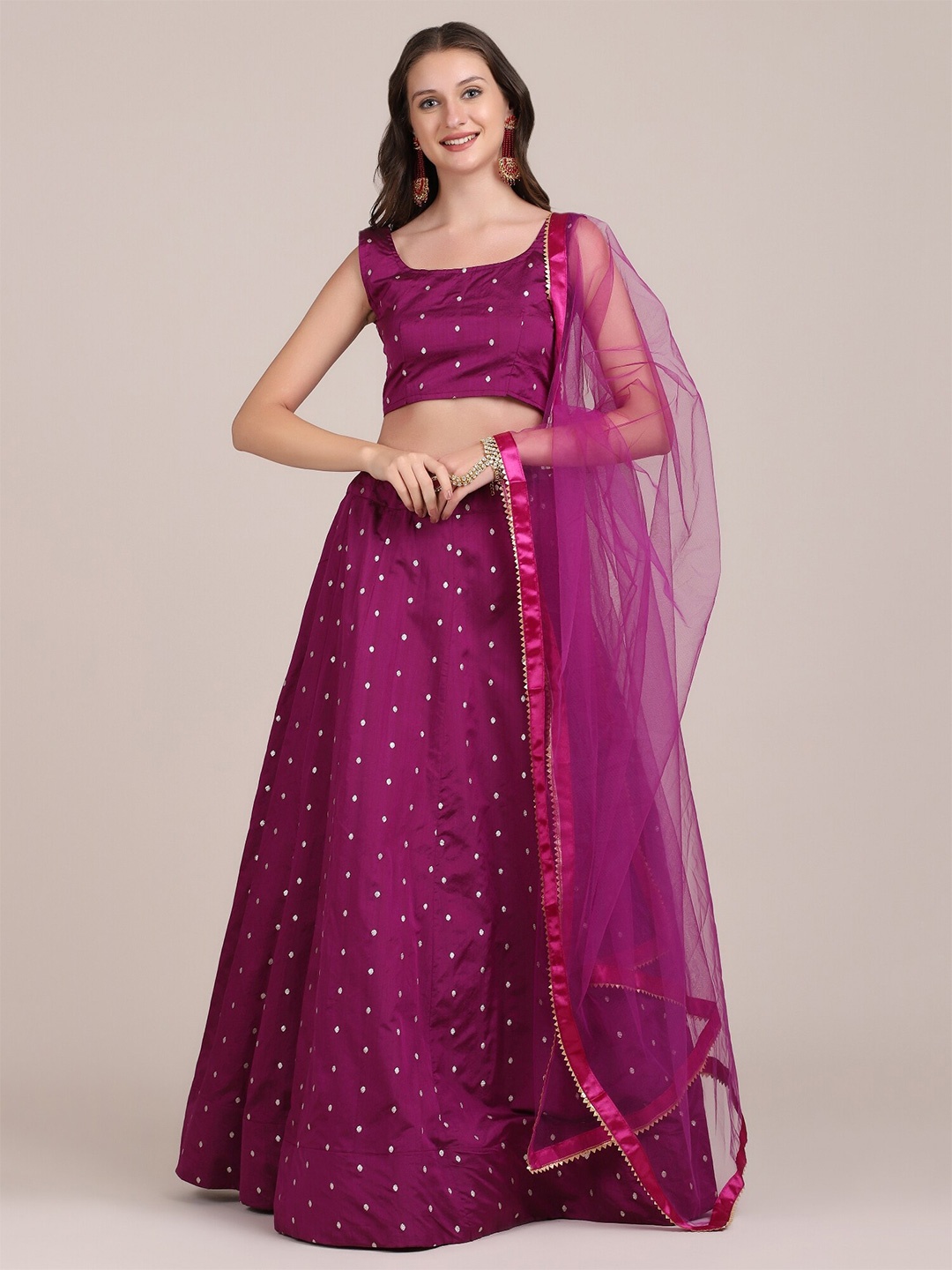 

Atsevam Women Purple Printed Semi-Stitched Lehenga & Unstitched Blouse With Dupatta