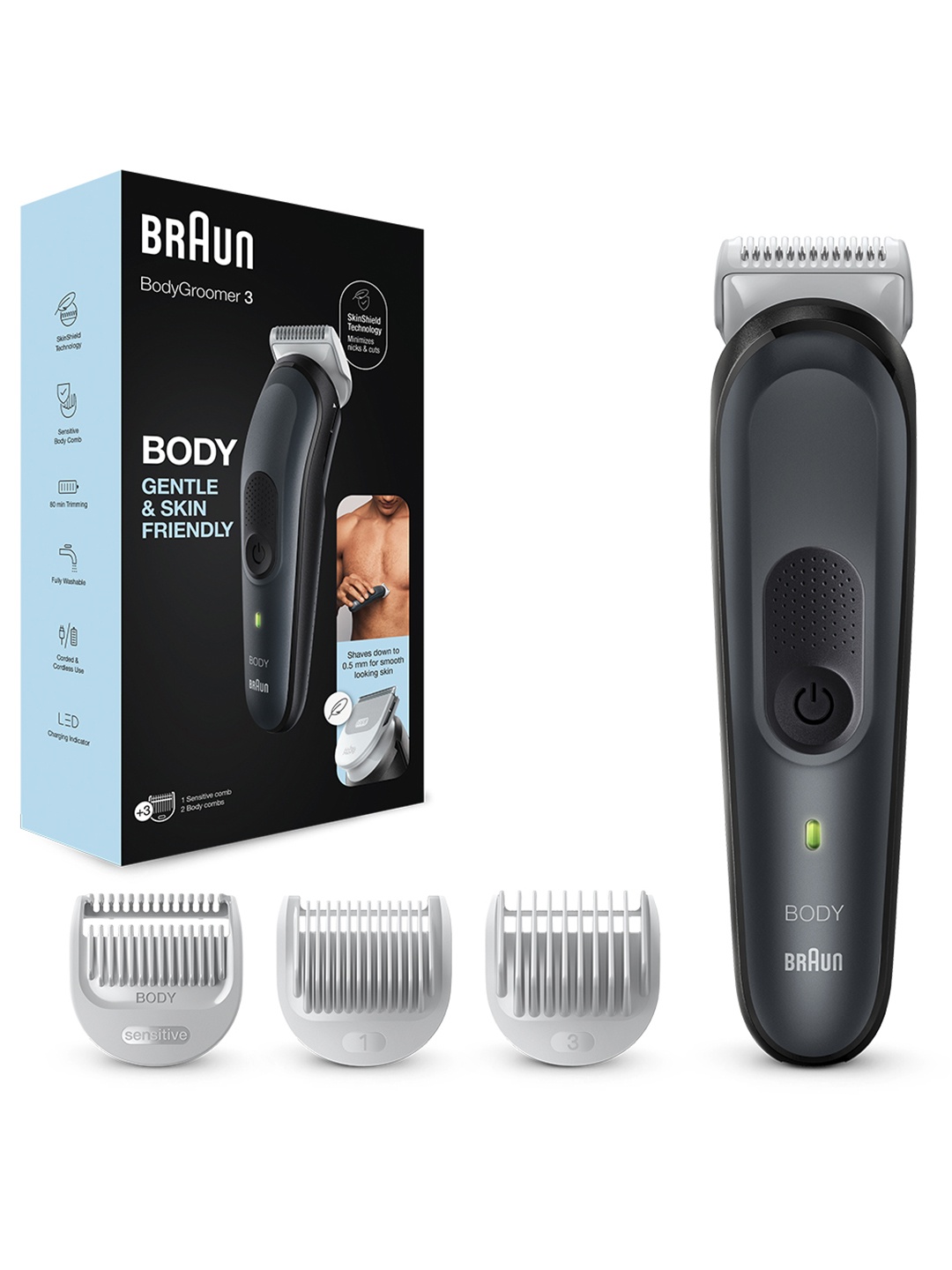 

Braun BG3340 Body Groomer 3 with SkinShield Technology & 3 Attachments - Black