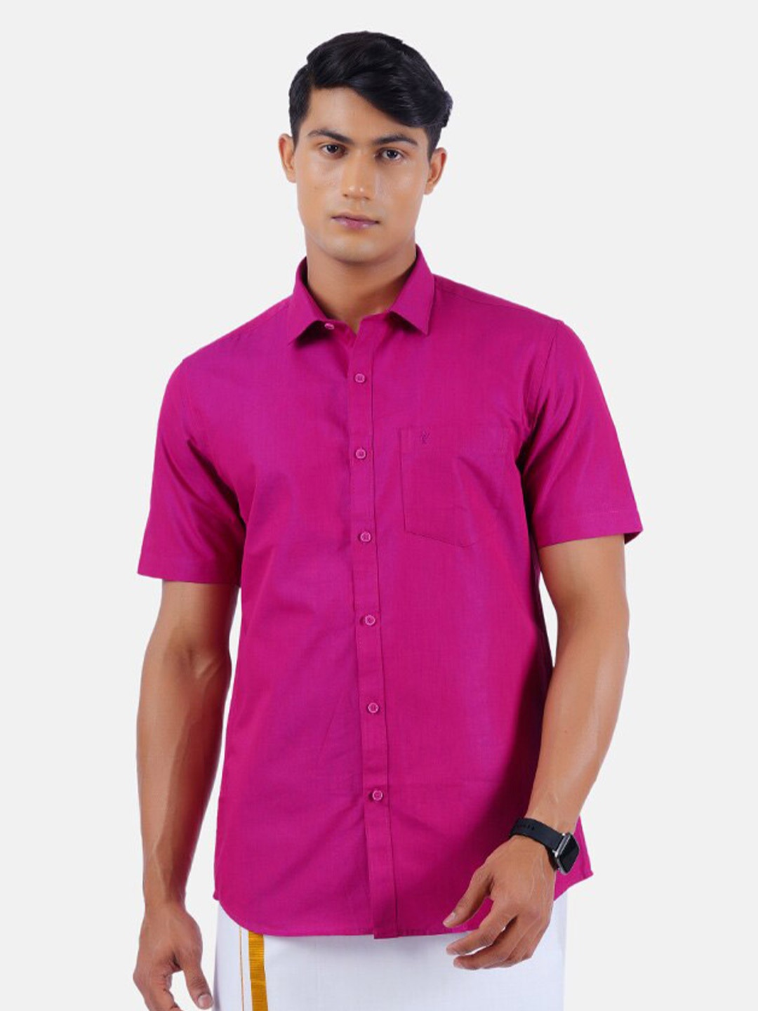 

Ramraj Men Pink Solid Pure Cotton Casual Shirt