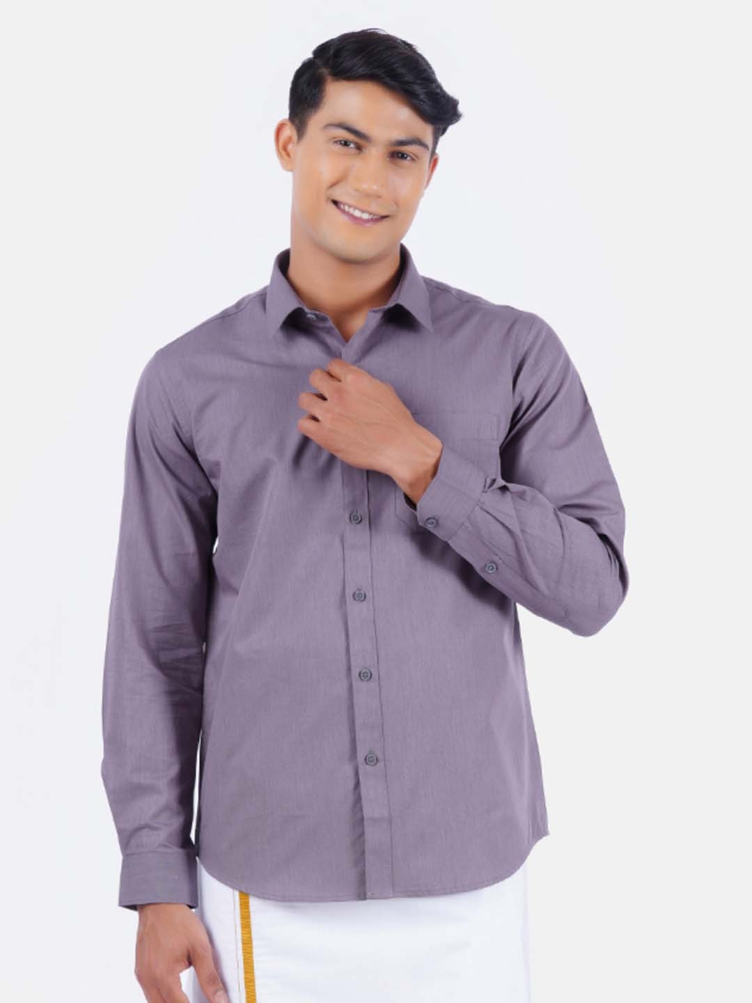 

Ramraj Men Purple Soild Pure Cotton Casual Shirt