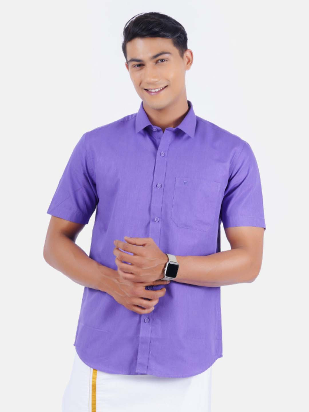

Ramraj Men Purple Solid Pure Cotton Casual Shirt