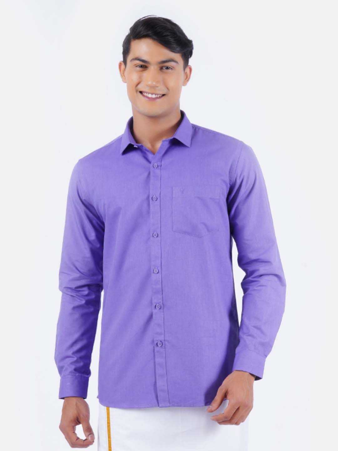 

Ramraj Men Purple Solid Pure Cotton Casual Shirt