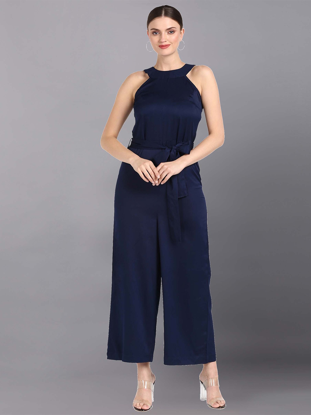 

Fashfun Solid Sleeveless Basic Jumpsuit, Blue
