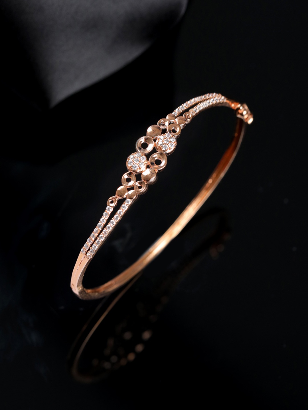 

Jazz and Sizzle Women Brass American Diamond Rose Gold-Plated Bangle-Style Bracelet