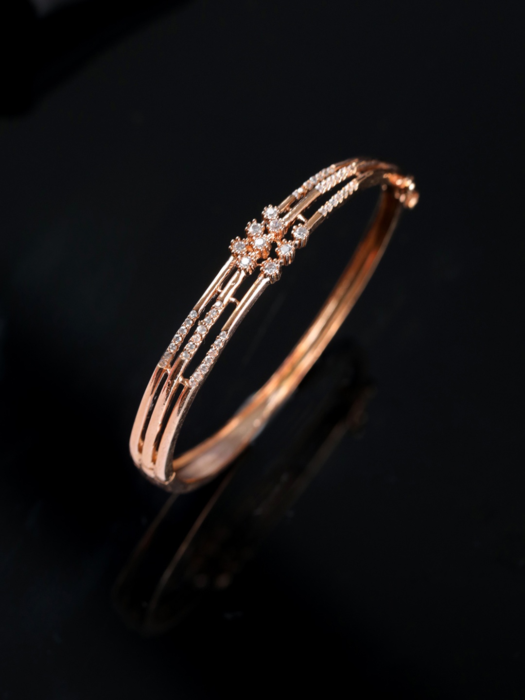 

Jazz and Sizzle Women Brass American Diamond Rose Gold-Plated Bangle-Style Bracelet