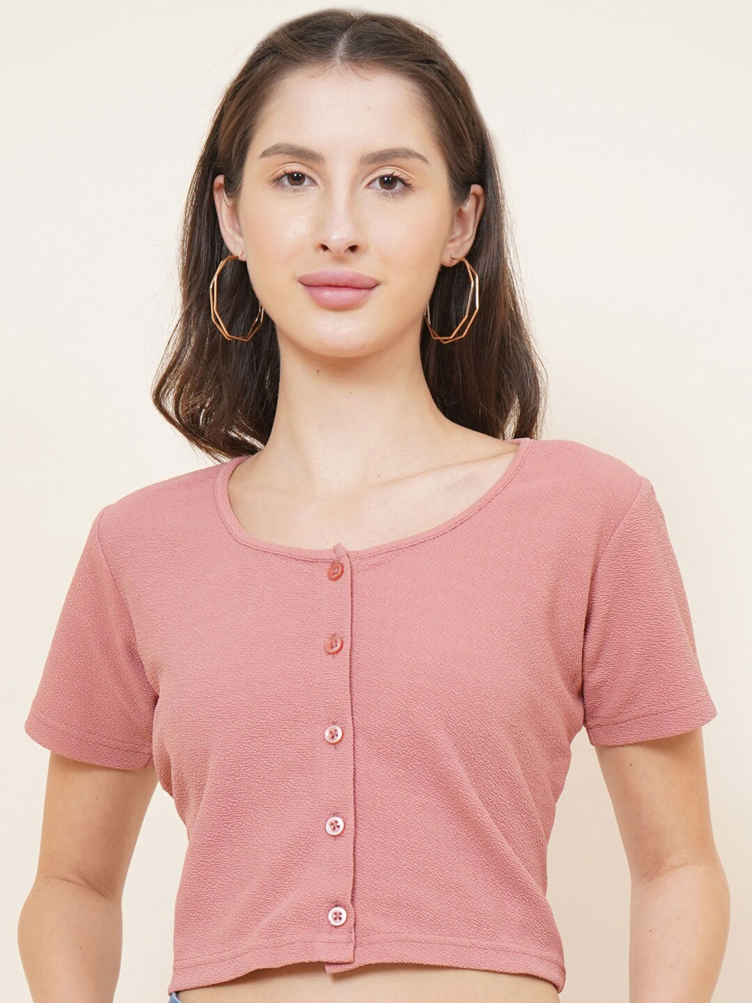 

DressBerry Women Pink Solid Casual Crop Top