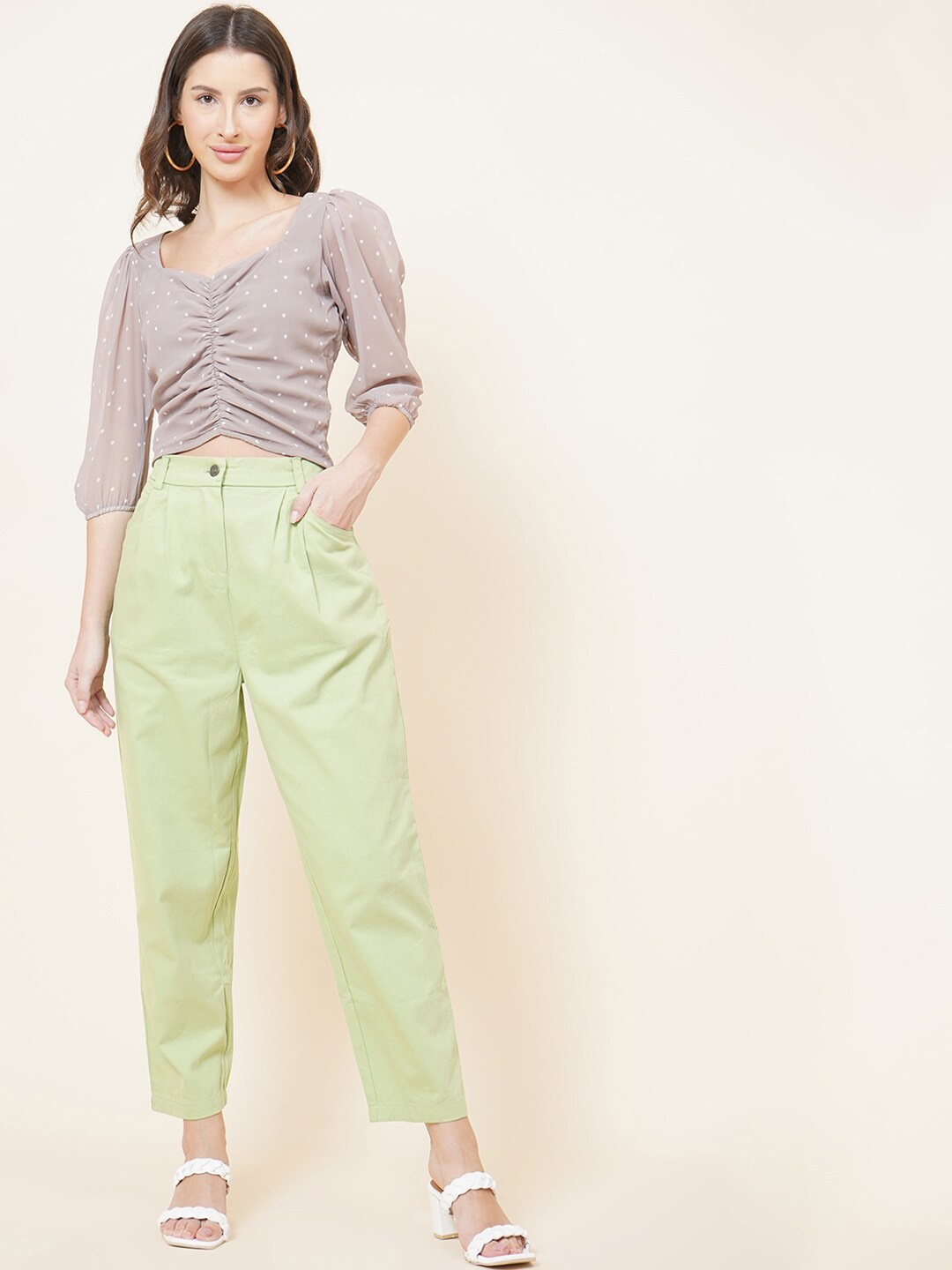 

DressBerry Beige Print Georgette Crop Top