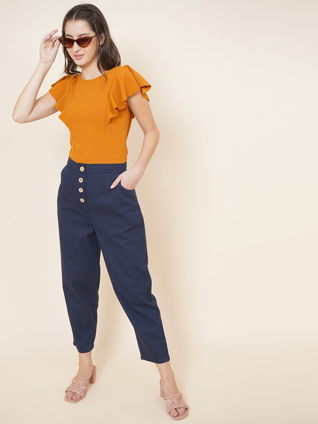 

DressBerry Mustard Yellow Ruffles Regular Top