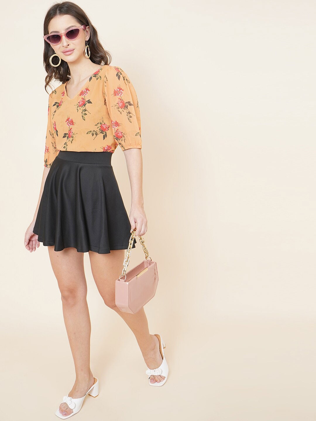 

DressBerry Mustard Yellow Floral Print Georgette Top