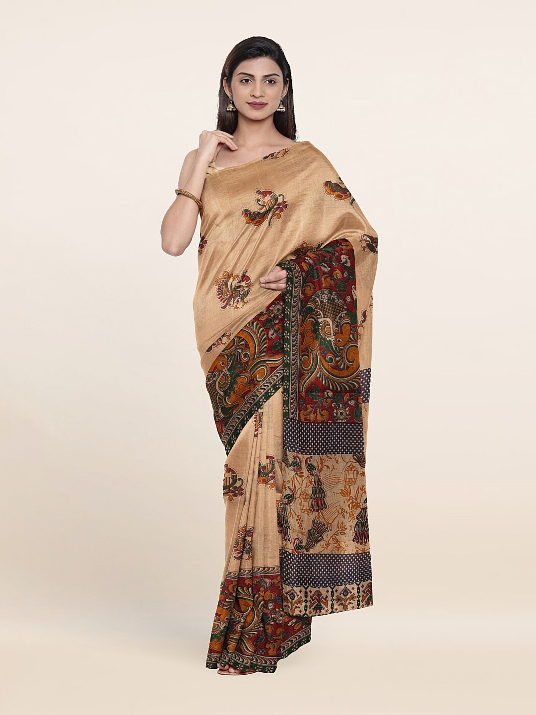 

Pothys Cream-Coloured & Red Ethnic Motifs Pure Cotton Saree